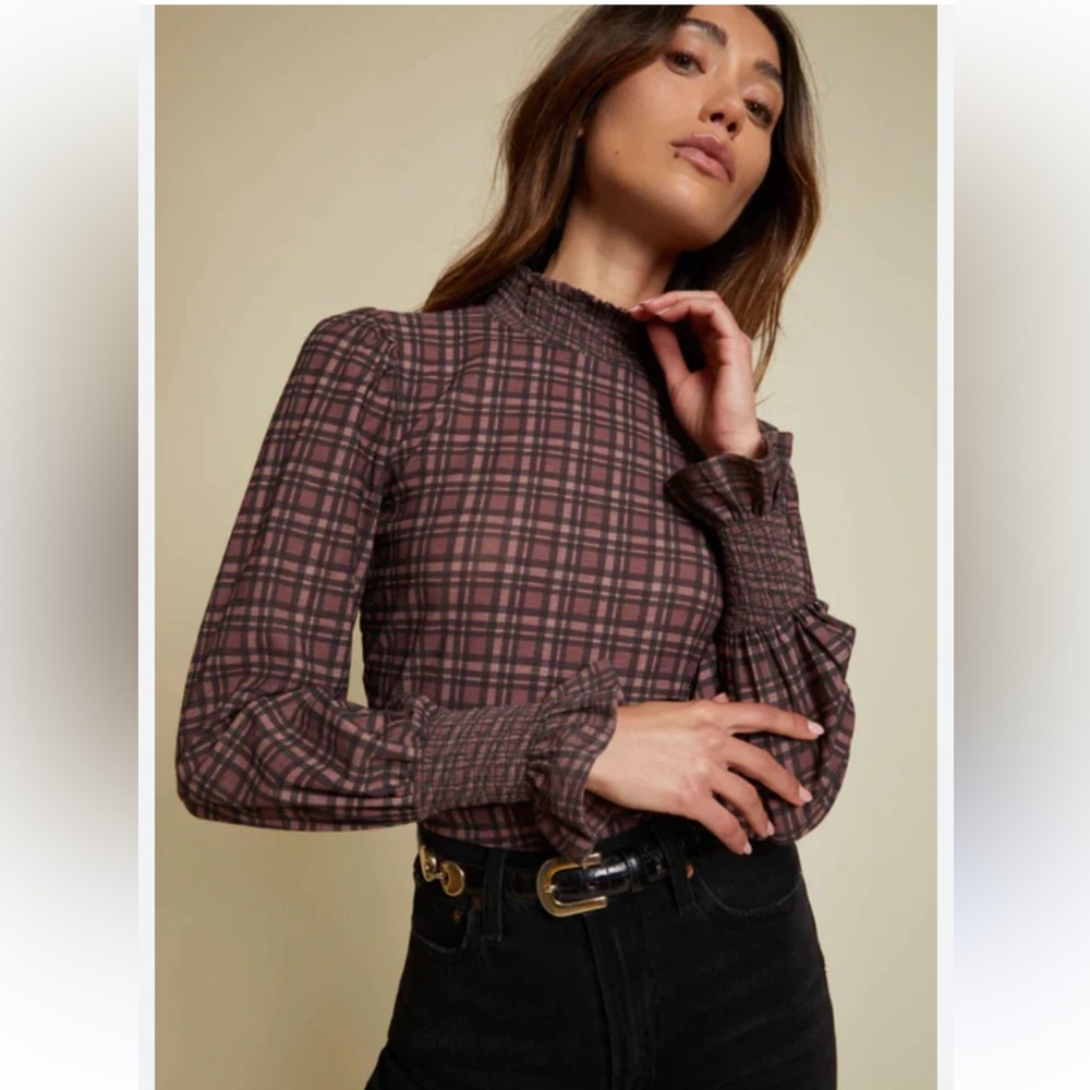 Nation Prim and Proper Plaid High-Neck Women's Top size‎ xs
